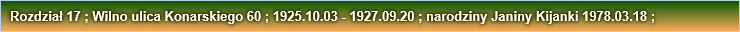 Rozdział 17 ; Wilno ulica Konarskiego 60 ; 1925.10.03 - 1927.09.20 ; narodziny Janiny Kijanki 1978.03.18 ;